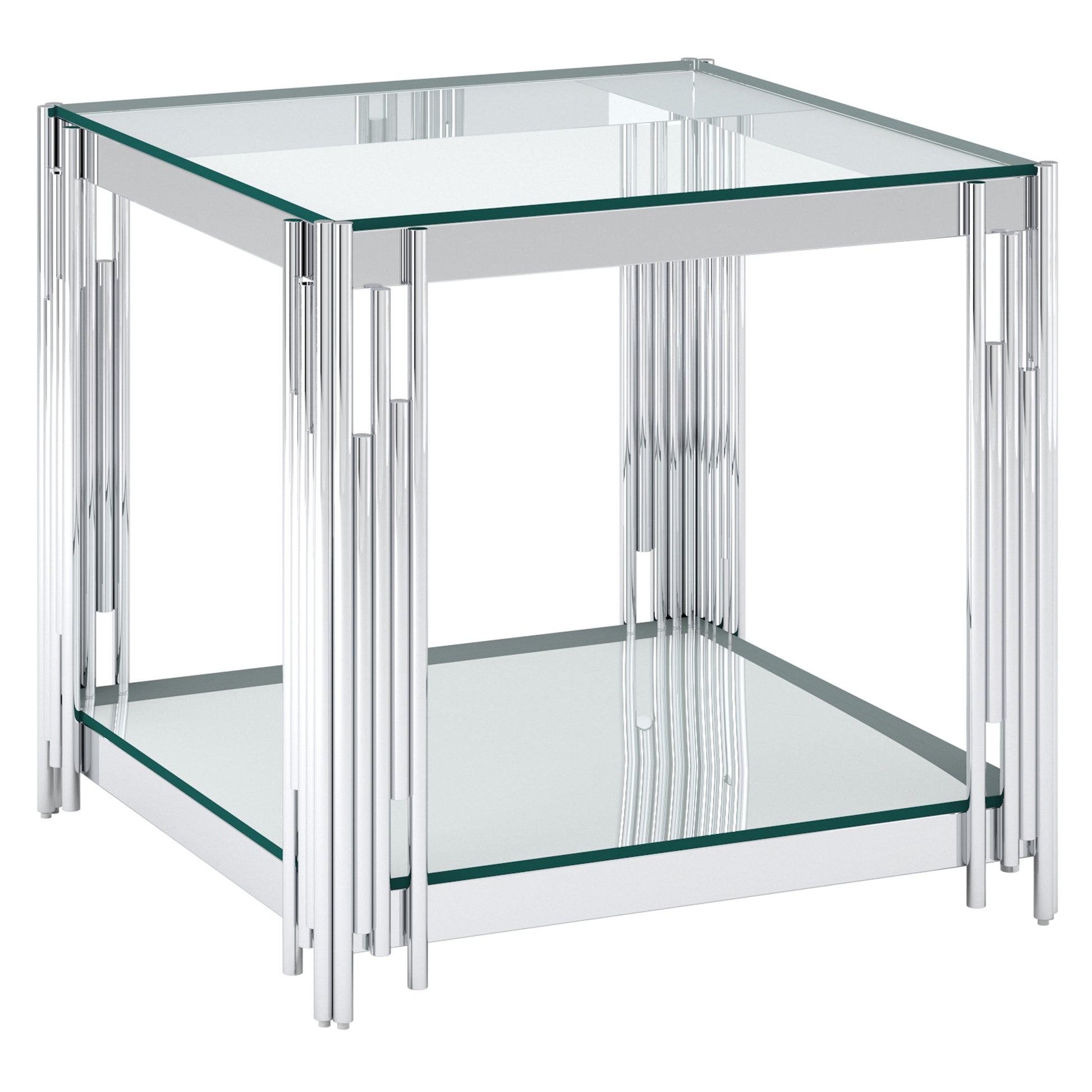 Estrel Large Accent Table - Silver Polished Metal 2-Tier Glass-DECOROLALA