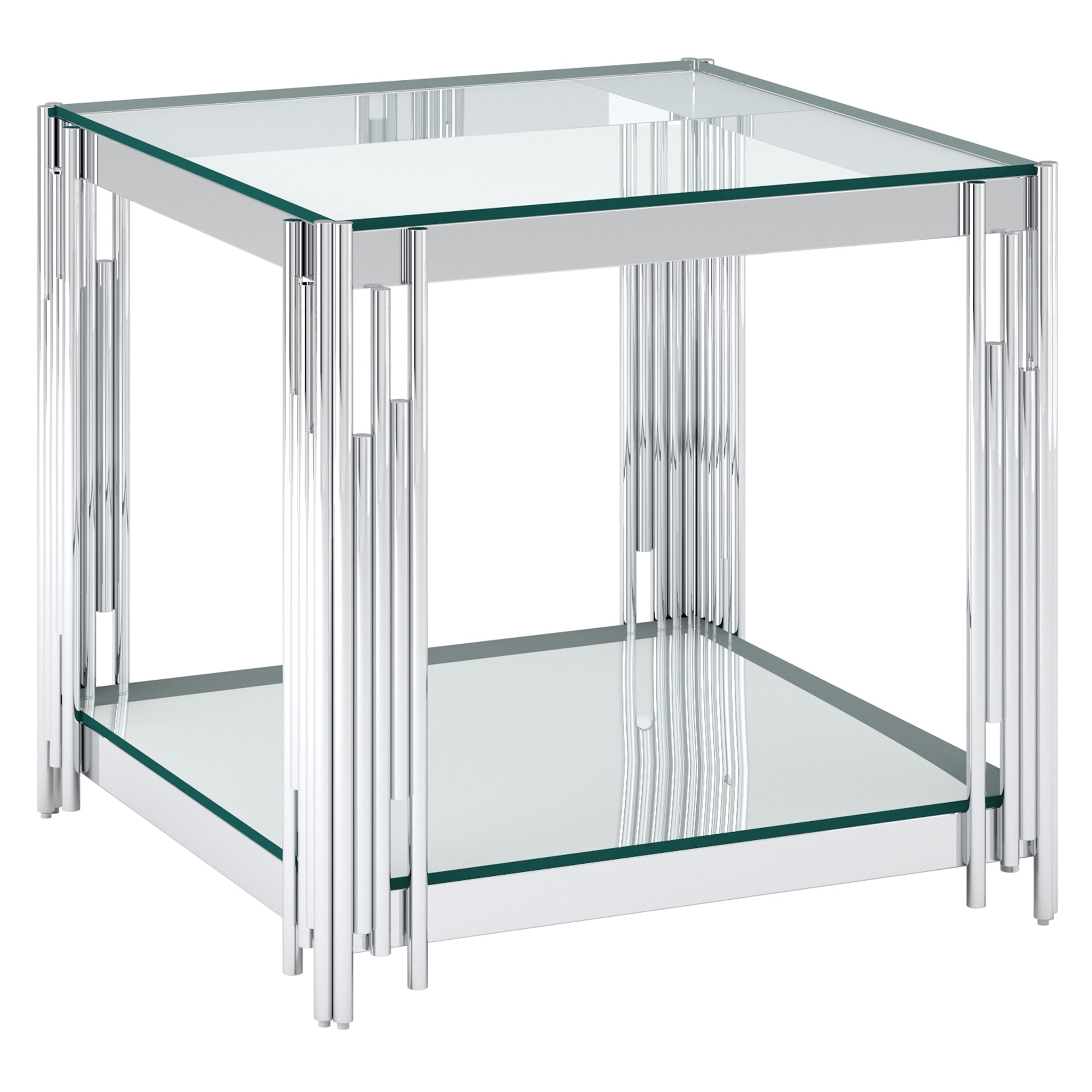 Estrel Large Accent Table - Silver Polished Metal 2-Tier Glass-DECOROLALA
