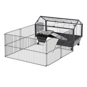 Guinea Pig Cage with Foldable Detachable Playpen, Rolling Rabbit Chinchilla Hedgehog Bunny Cage Small Animal Habitat with Water Bottle, Hay Feeder, 34.5" x 50.5" x 22"