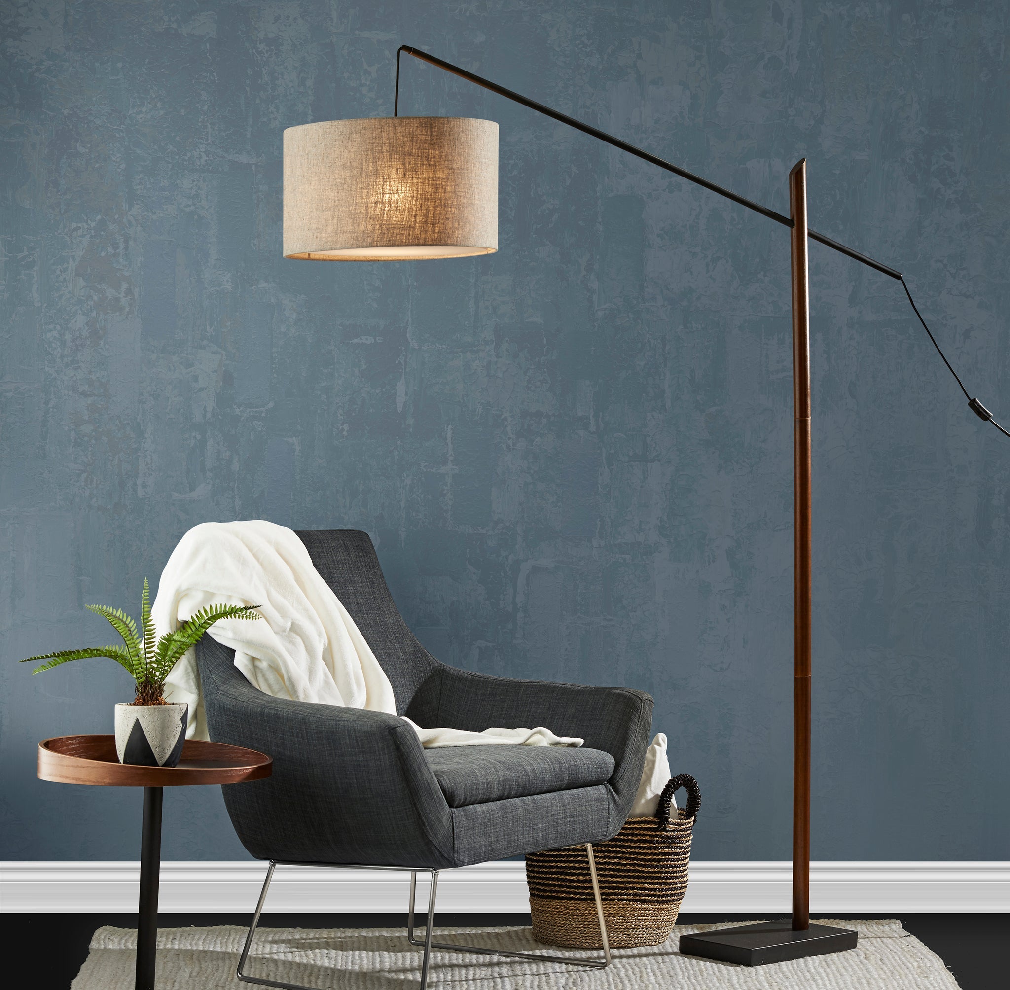 Ethan Arc Lamp - Walnut Wood Black Metal-Lighting-DECOROLALA