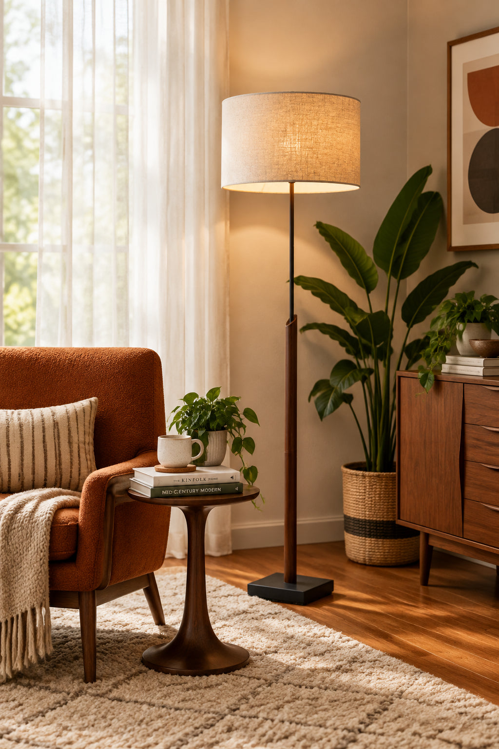 Ethan Floor Lamp - Walnut Mid-Century Modern-Lighting-DECOROLALA