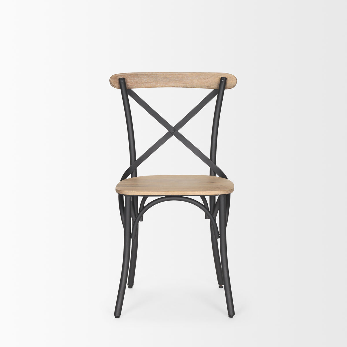 Etienne Cross Back Dining Side Chair | Light Brown Wood w/ Iron-Dining Chairs-DECOROLALA