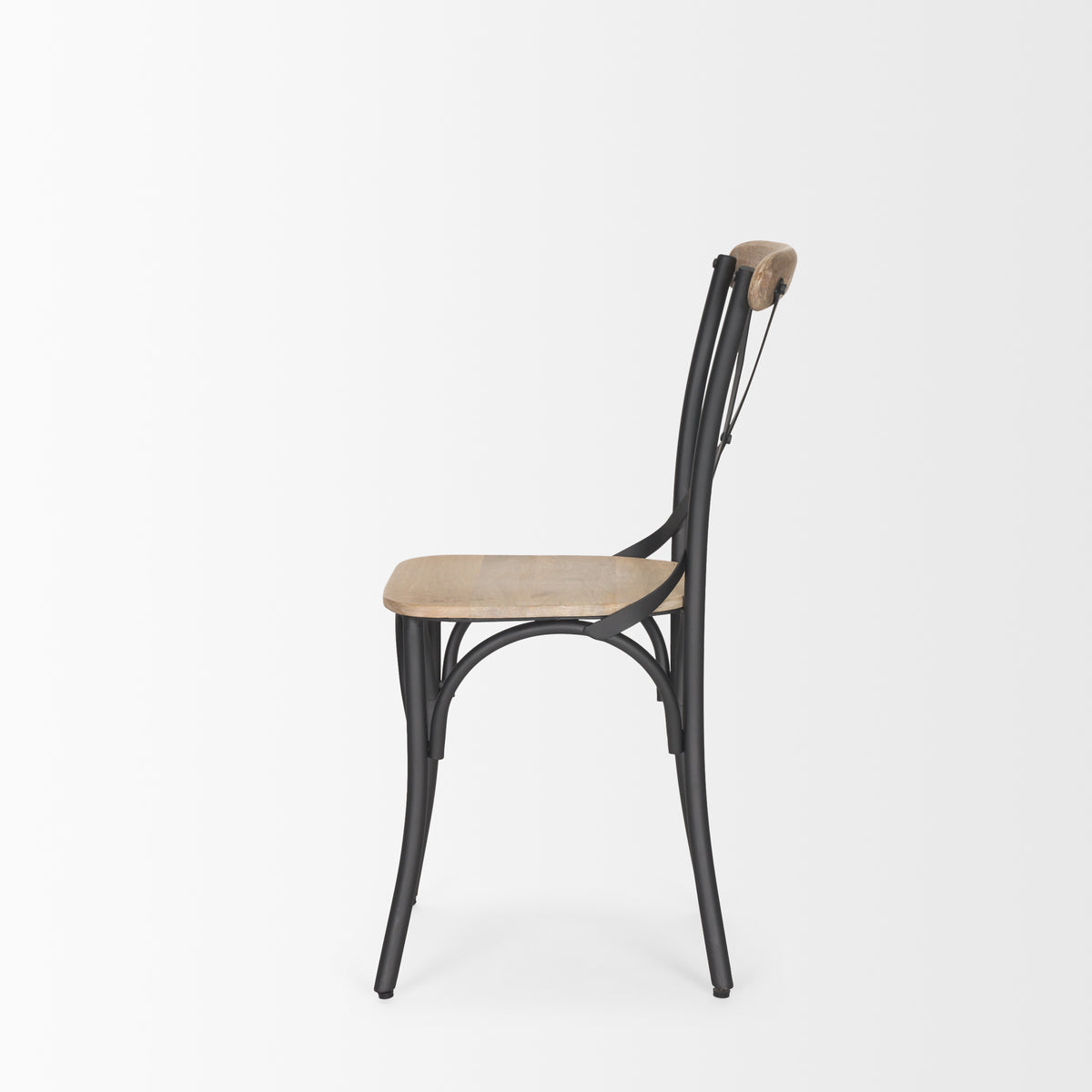 Etienne Cross Back Dining Side Chair | Light Brown Wood w/ Iron-Dining Chairs-DECOROLALA