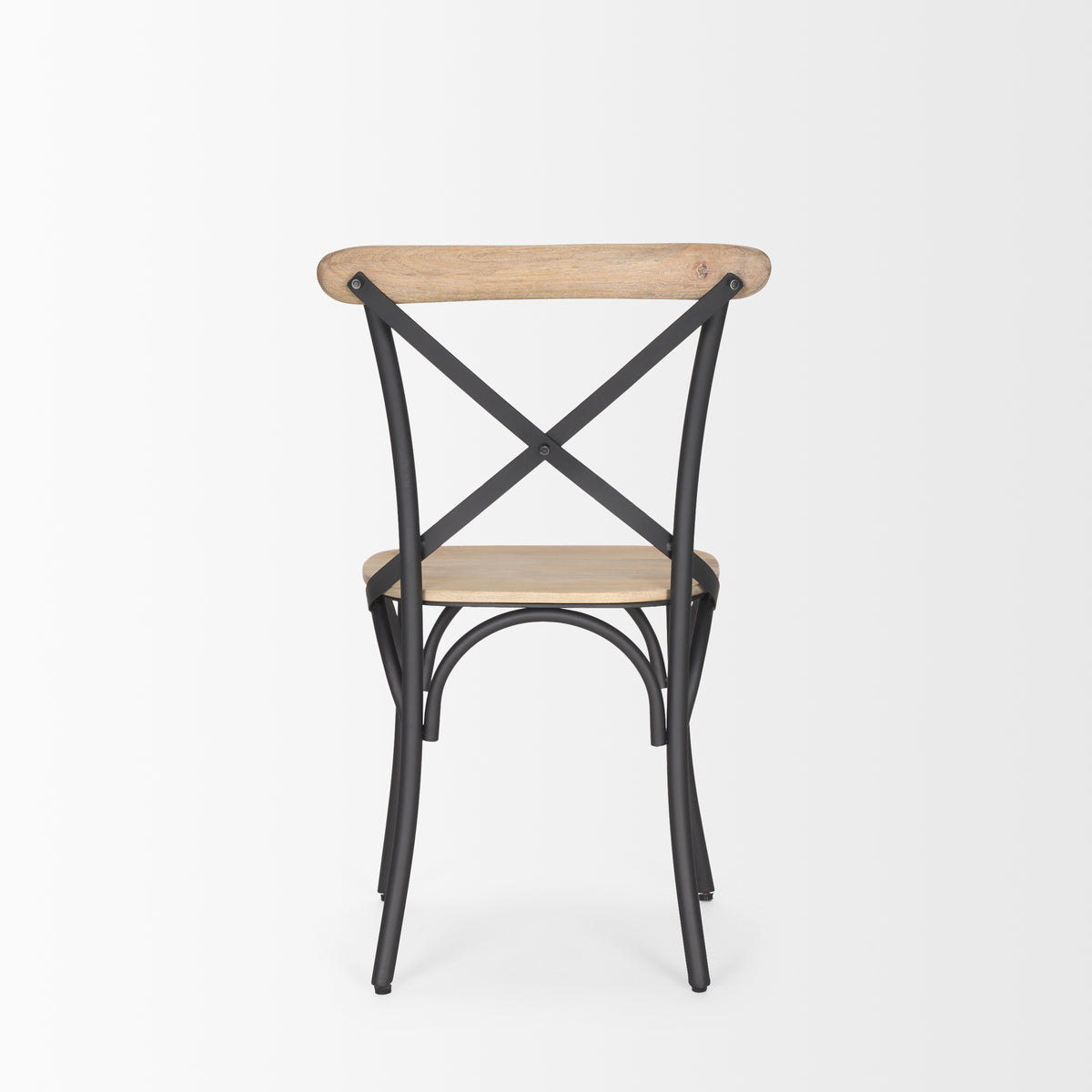 Etienne Cross Back Dining Side Chair | Light Brown Wood w/ Iron-Dining Chairs-DECOROLALA