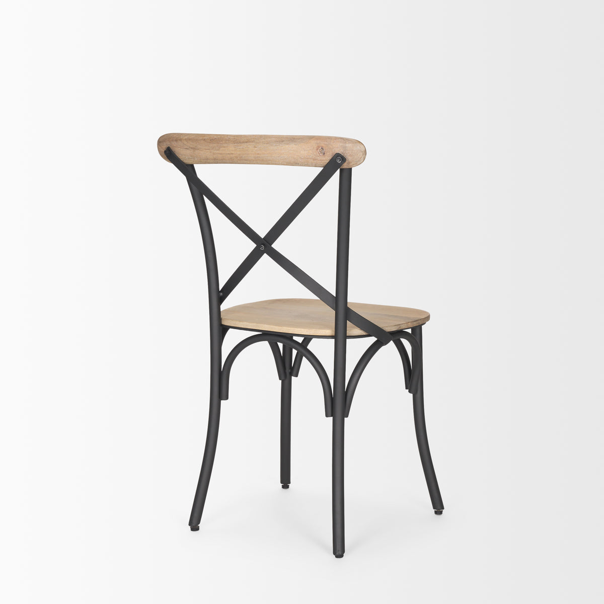 Etienne Cross Back Dining Side Chair | Light Brown Wood w/ Iron-Dining Chairs-DECOROLALA