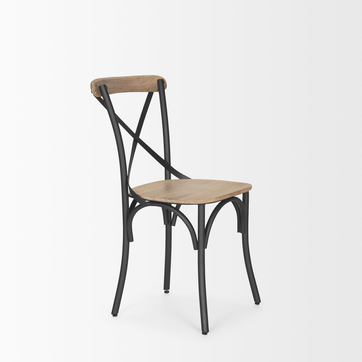 Etienne Cross Back Dining Side Chair | Light Brown Wood w/ Iron-Dining Chairs-DECOROLALA