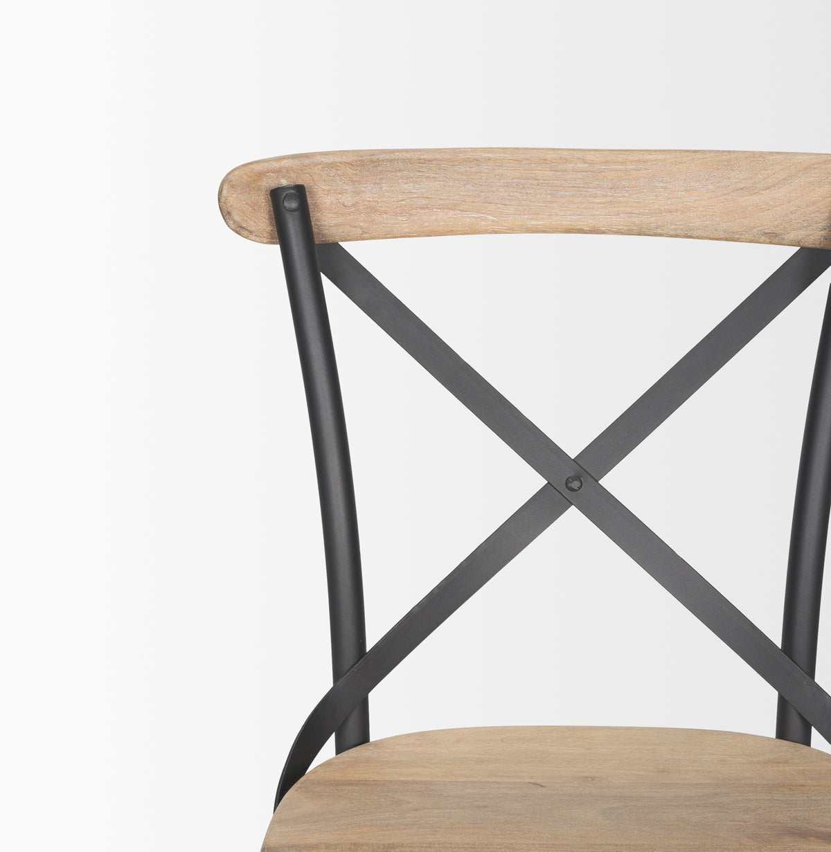 Etienne Cross Back Dining Side Chair | Light Brown Wood w/ Iron-Dining Chairs-DECOROLALA
