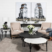 Etienne VII 24" Set of Two Round Top Black Wood and Marble Top Nesting Table-End and Side Tables-DECOROLALA