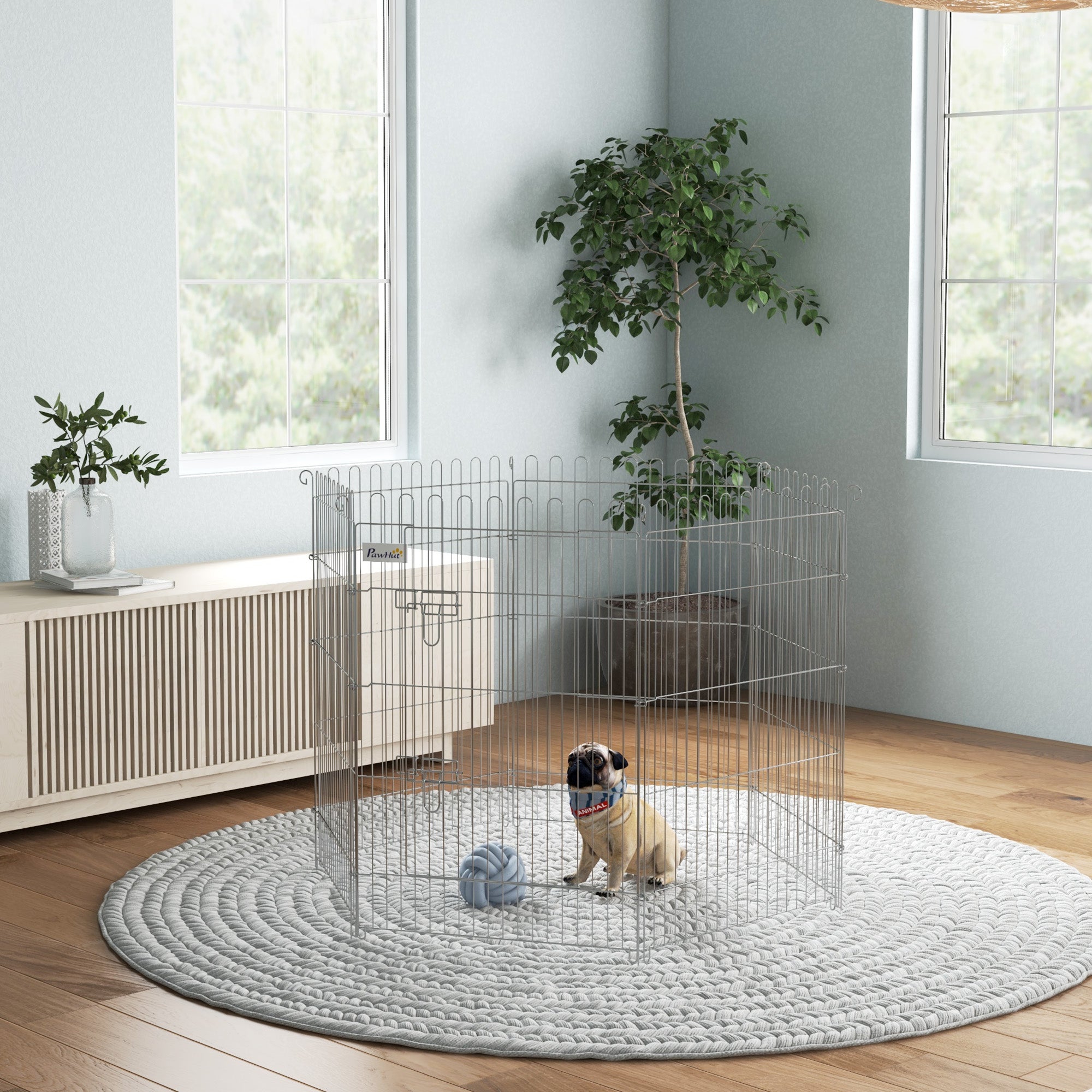 36inch 8-Panel Dog Playpen Octagon Pet Exercise Playpen Crate Foldable Dog Cage Pen Puppy Kennel, Black