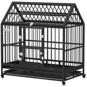 Cage pour chien robuste de 49" avec bac amovible, portes et toit ouvrable, pour chiens grands et très grands, noir