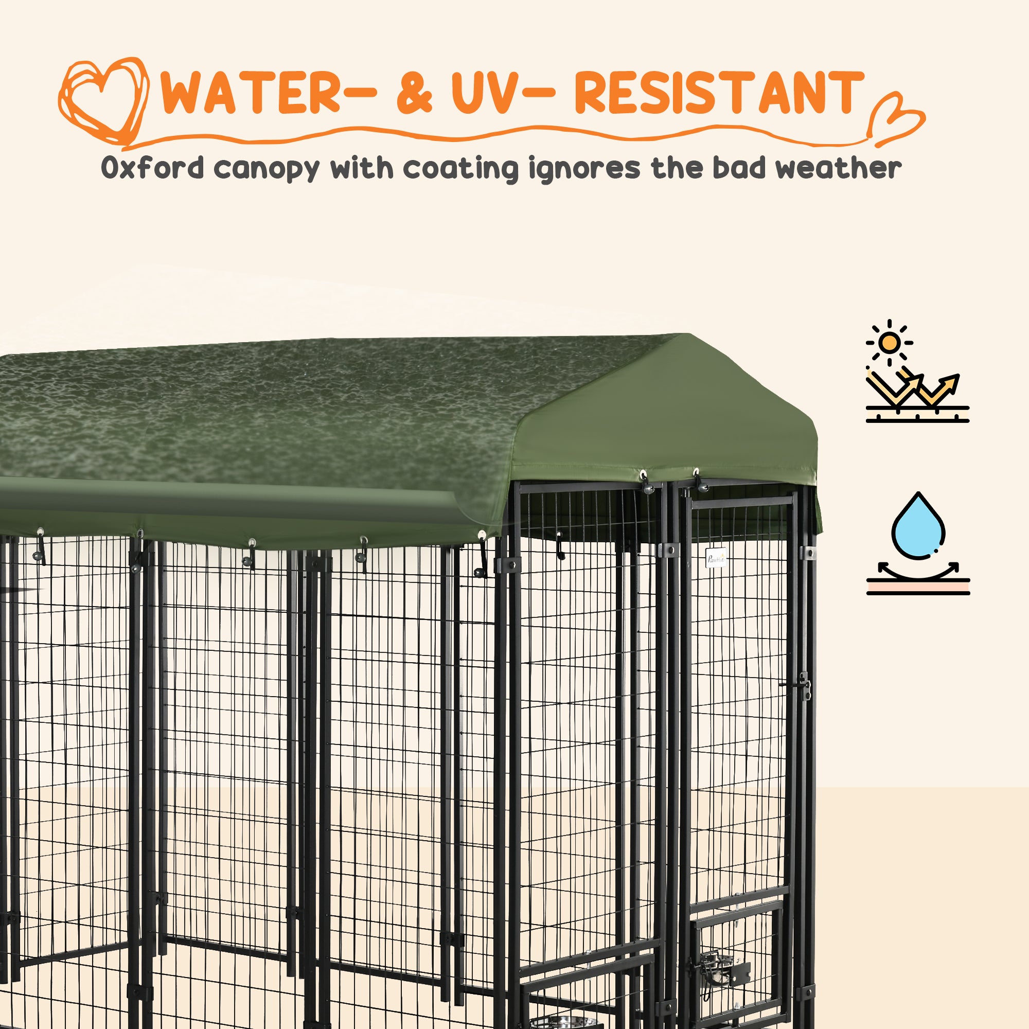 Chenil extérieur pour chien, parc-cage verrouillable pour animaux, clôture en acier à fils soudés, supports de bols rotatifs, vert