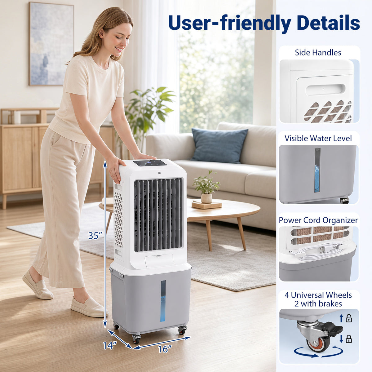 Evaporative Air Cooler with 7 Gallon Large Water Tank-Air Coolers-DECOROLALA