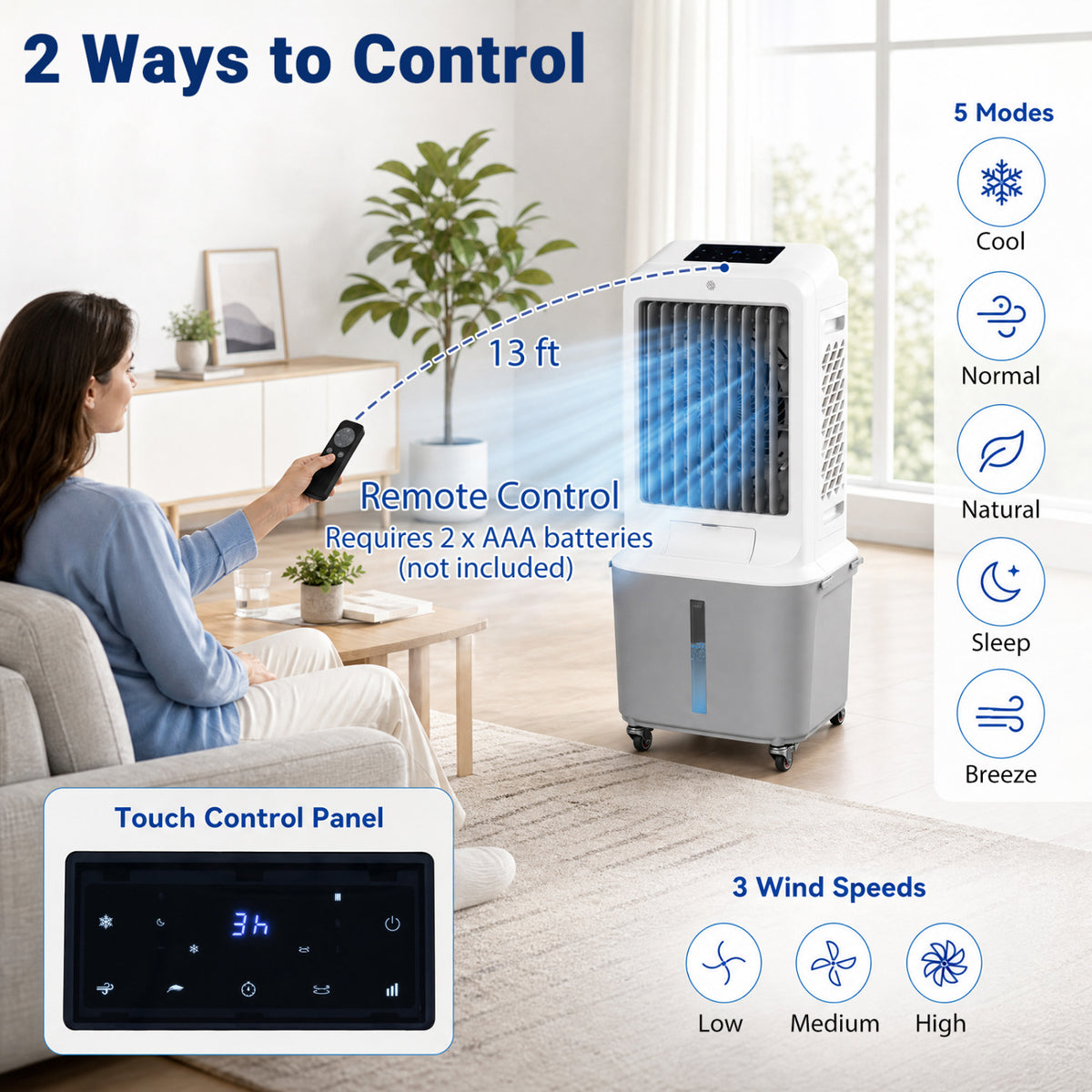 Evaporative Air Cooler with 7 Gallon Large Water Tank-Air Coolers-DECOROLALA
