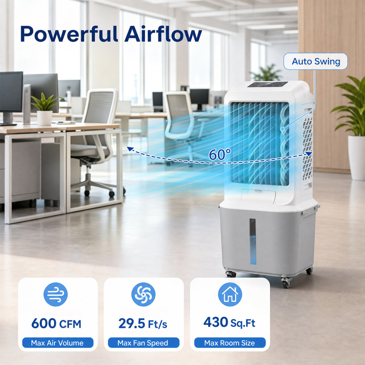 Evaporative Air Cooler with 7 Gallon Large Water Tank-Air Coolers-DECOROLALA