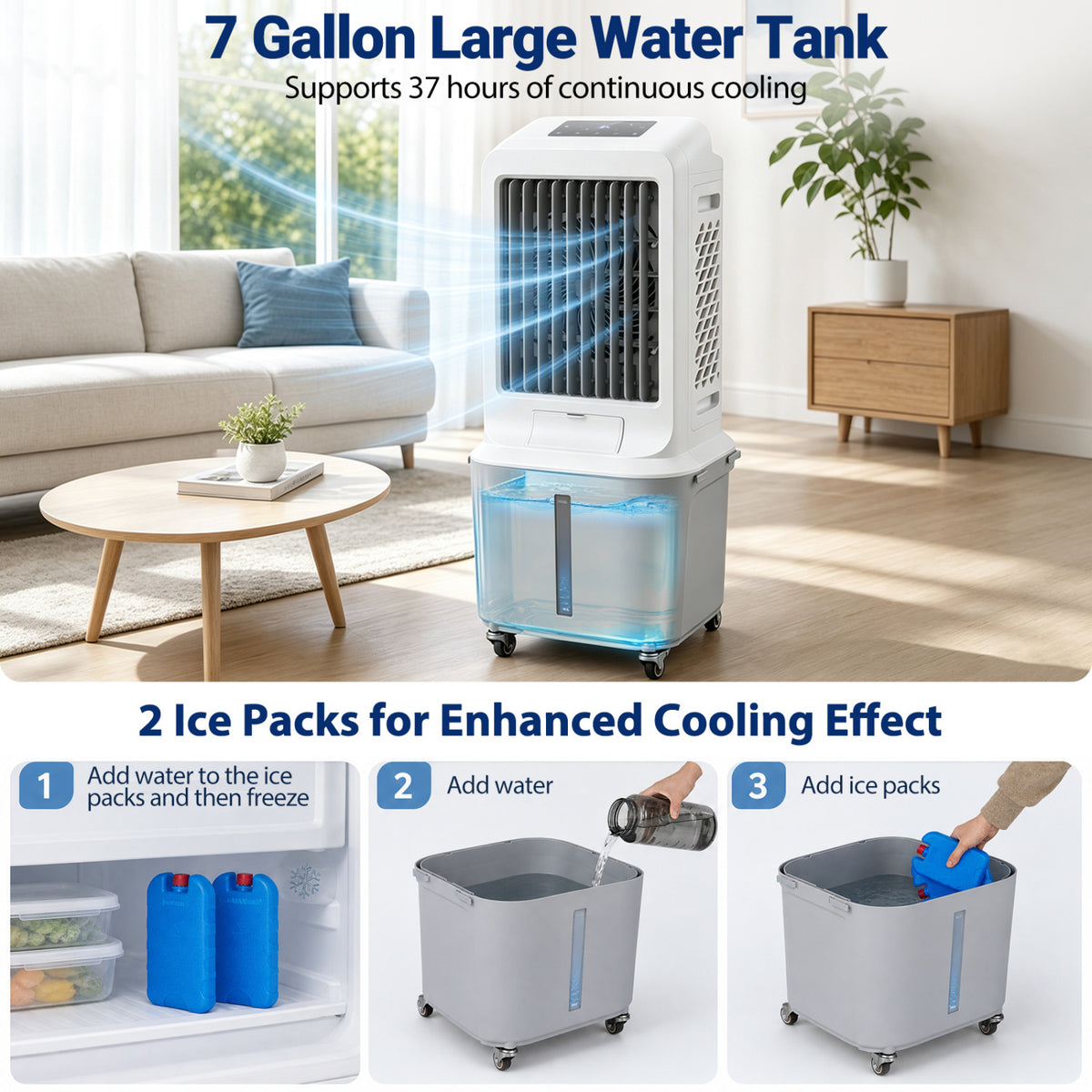 Evaporative Air Cooler with 7 Gallon Large Water Tank-Air Coolers-DECOROLALA