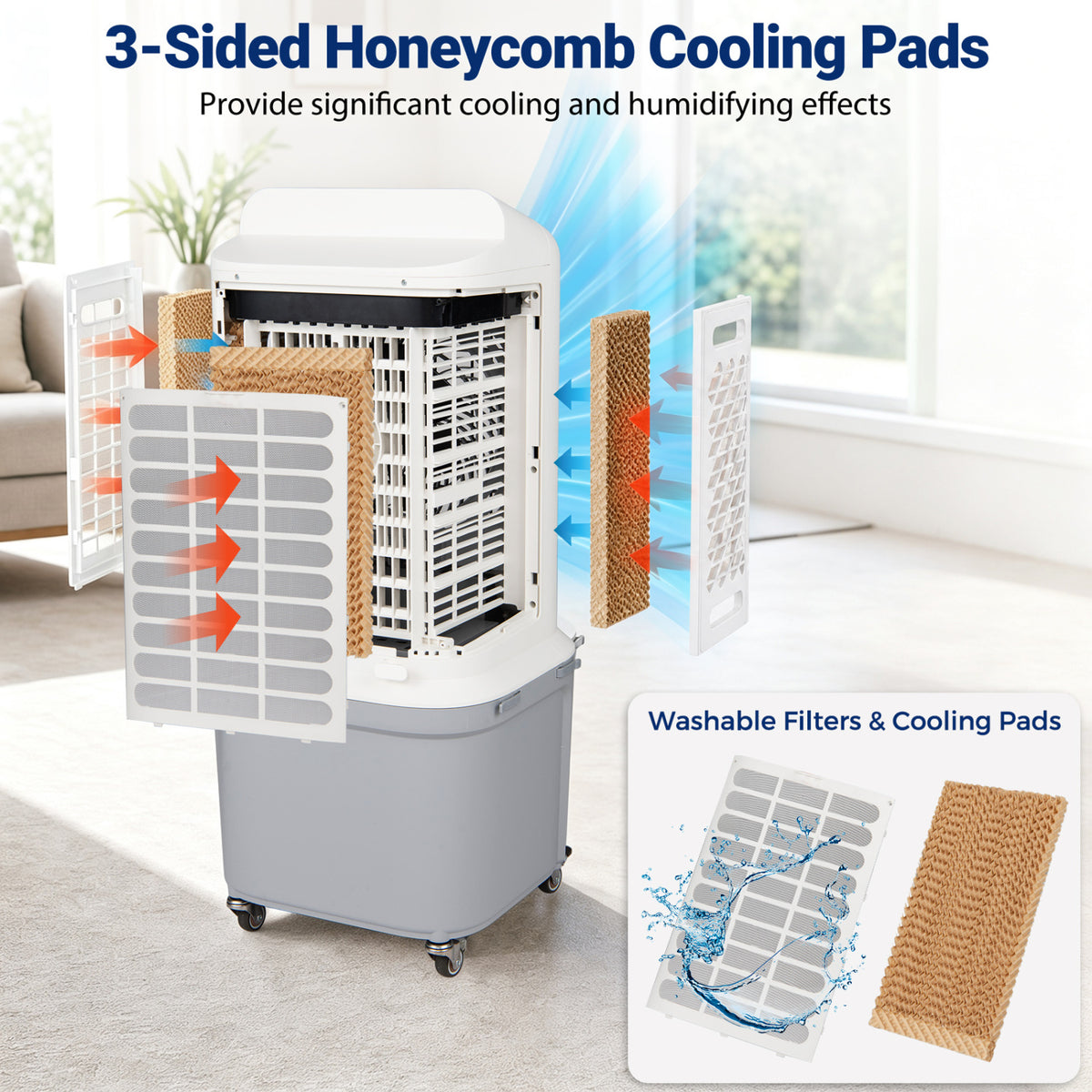 Evaporative Air Cooler with 7 Gallon Large Water Tank-Air Coolers-DECOROLALA