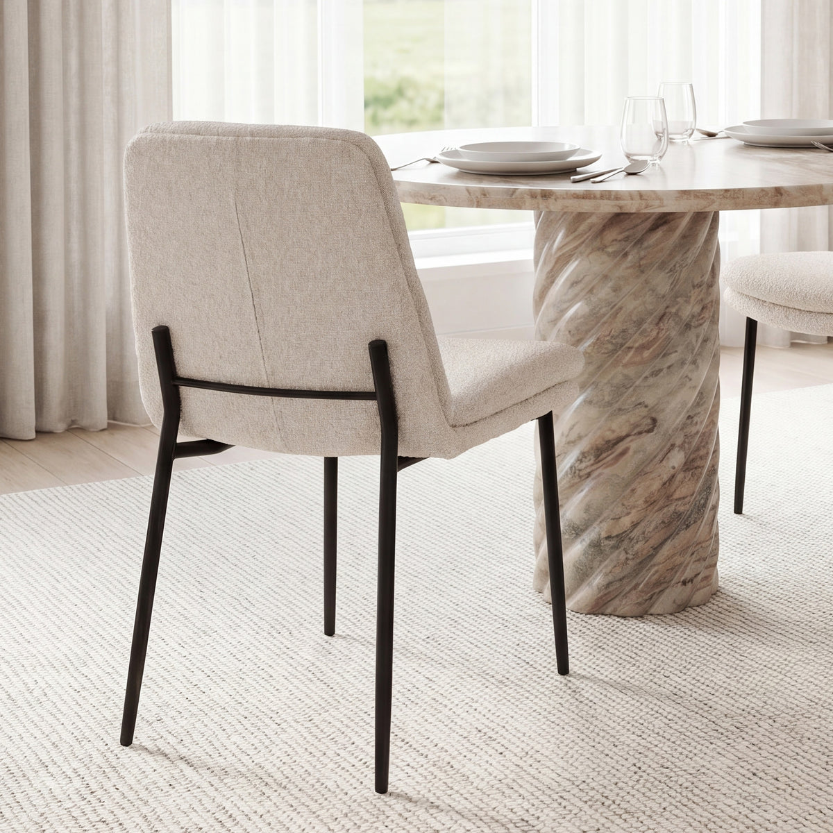 Eve Curved Back Dining Side Chair | Cream Boucle w/ Black Metal-Dining Chairs-DECOROLALA