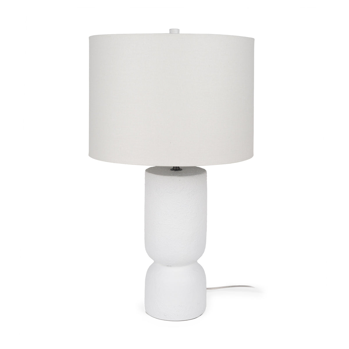 Everly 15.0L x 15.0W x 27.5H White Cement W/Beige Shade Table Lamp-Table Lamps-DECOROLALA