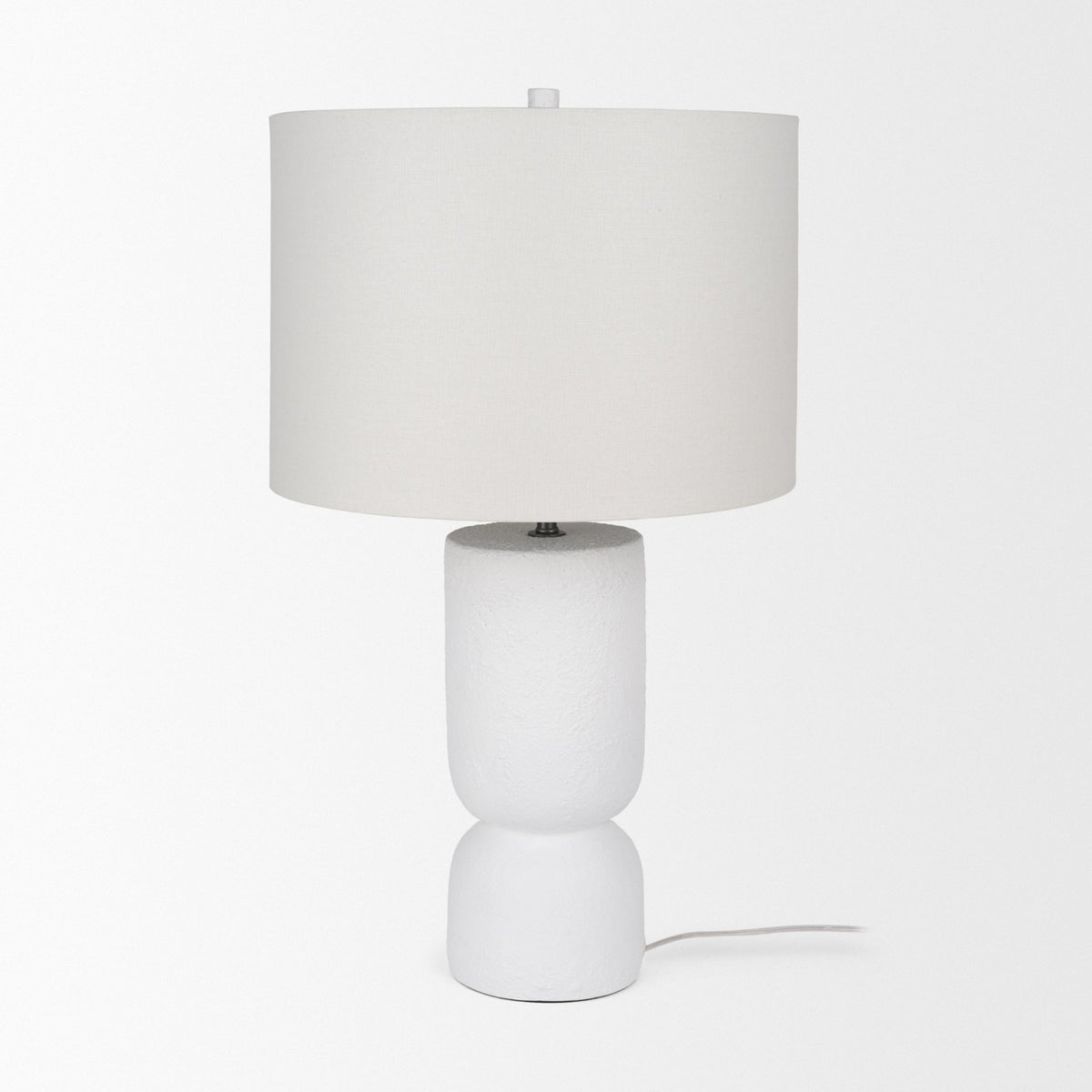 Everly 15.0L x 15.0W x 27.5H White Cement W/Beige Shade Table Lamp-Table Lamps-DECOROLALA