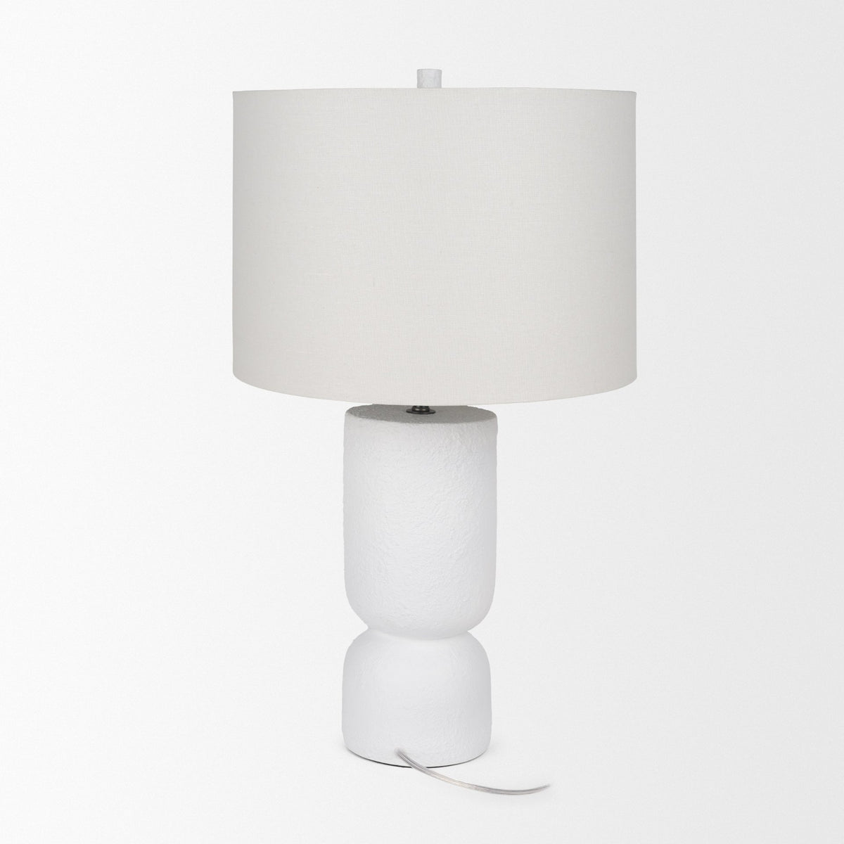 Everly 15.0L x 15.0W x 27.5H White Cement W/Beige Shade Table Lamp-Table Lamps-DECOROLALA