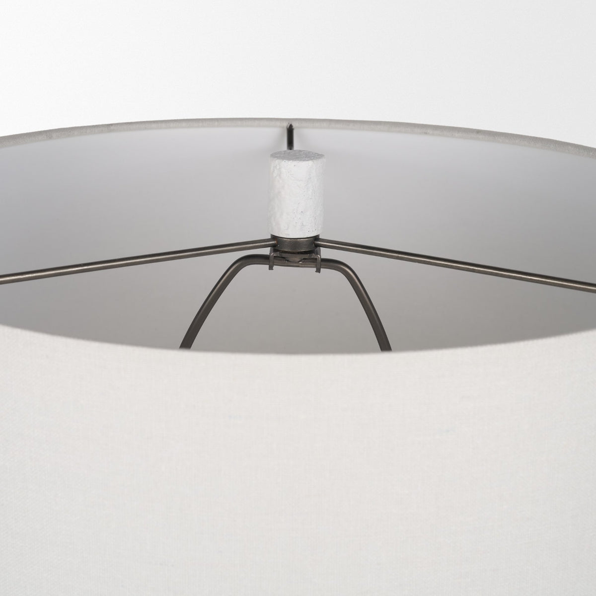 Everly 15.0L x 15.0W x 27.5H White Cement W/Beige Shade Table Lamp-Table Lamps-DECOROLALA