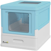 Top Entry Enclosed Kitty Litter Box with Scoop, Tray, Front Entry, Large Space, Foldable, Portable, Blue