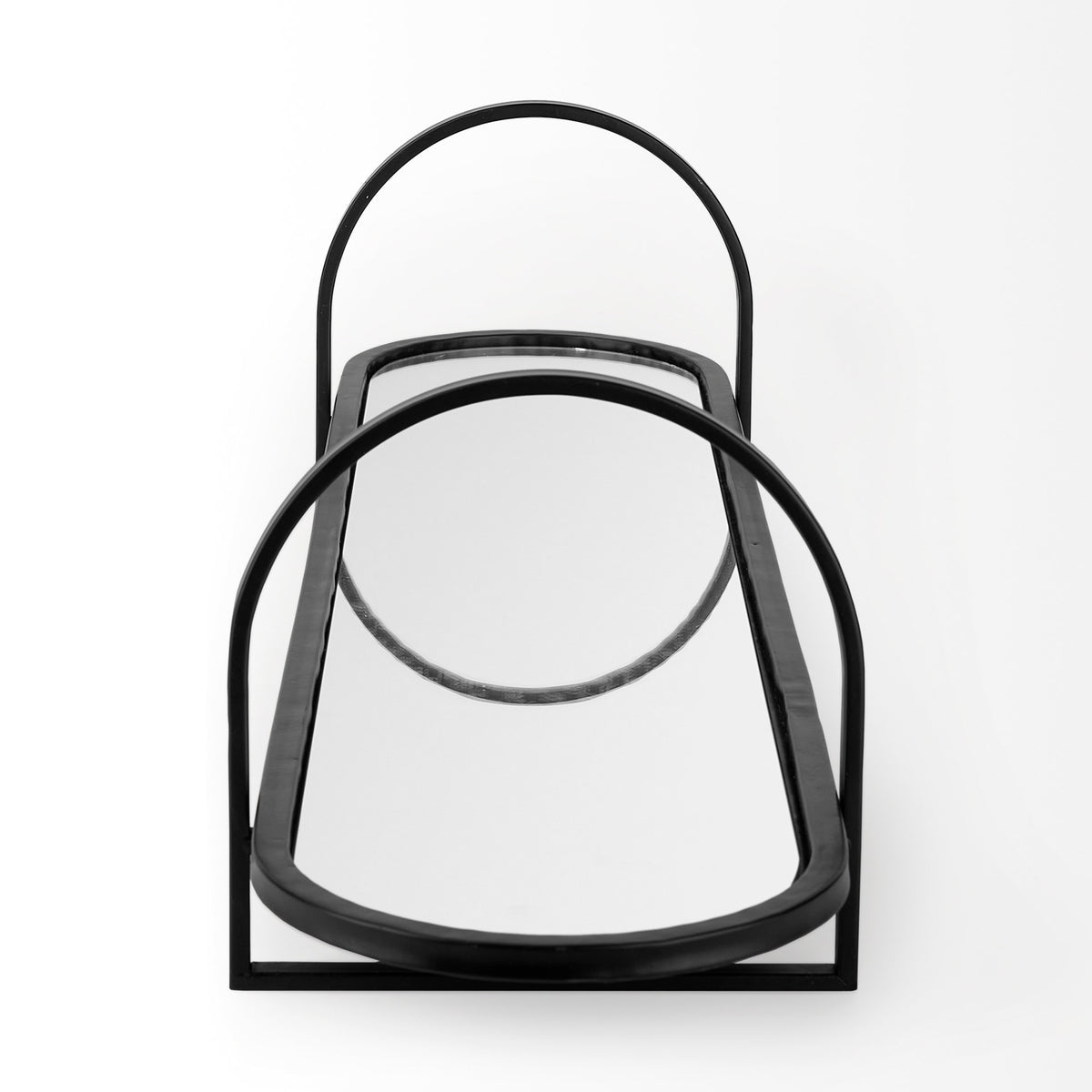 Evianna 30L x 7W x 7H Mirrored W/Black Metal Frame Tray-Trays-DECOROLALA