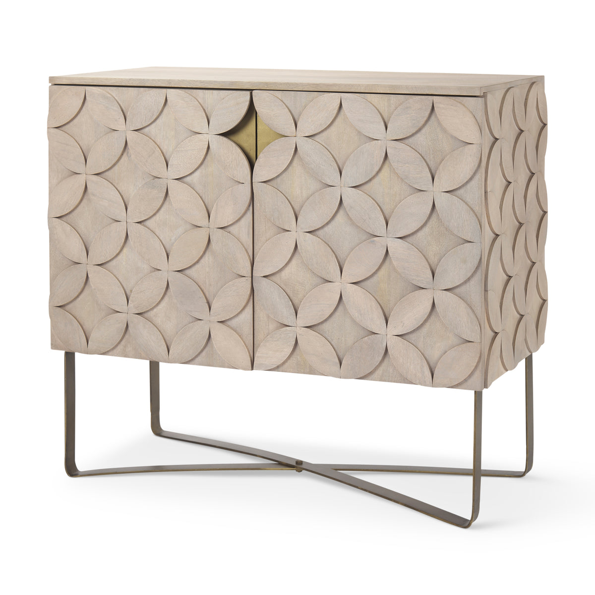 Excelsior Accent Cabinet - Light Brown Wood Gold Iron Base-Accent Cabinets & Chests-DECOROLALA