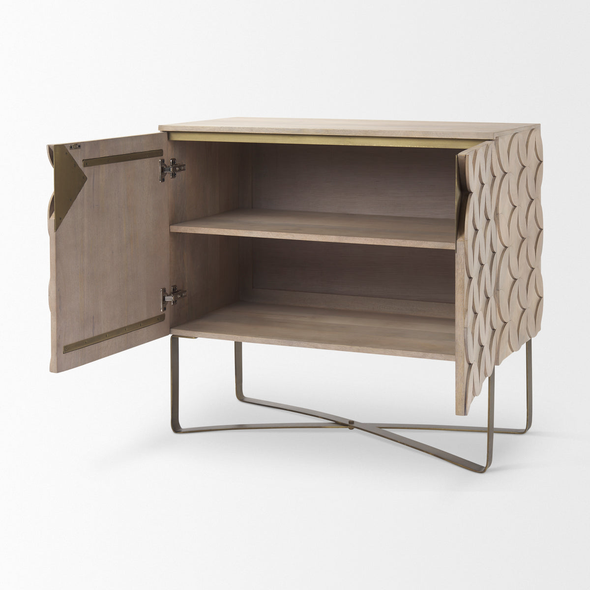 Excelsior Accent Cabinet - Light Brown Wood Gold Iron Base-Accent Cabinets & Chests-DECOROLALA