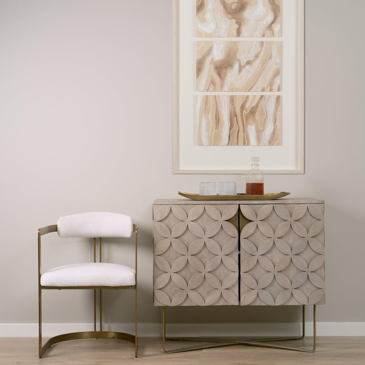 Excelsior Accent Cabinet - Light Brown Wood Gold Iron Base-Accent Cabinets & Chests-DECOROLALA
