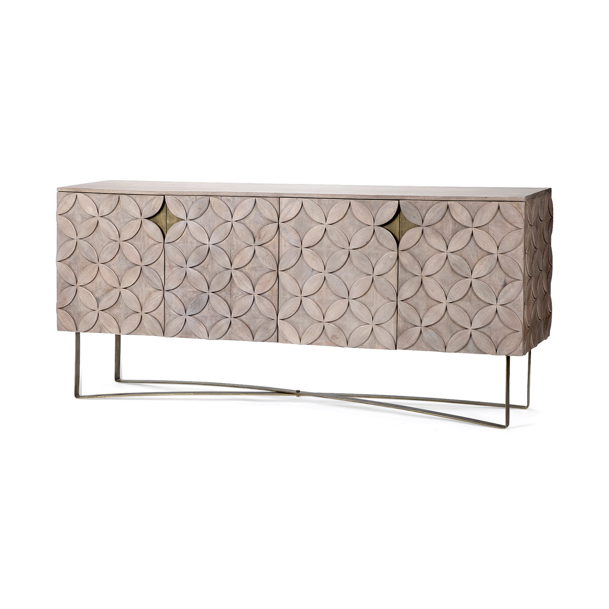 Excelsior I (72x18.3) Solid Wood Gold Metal Base 4 Cabinet Door SideBoard-Sideboards & Buffets-DECOROLALA