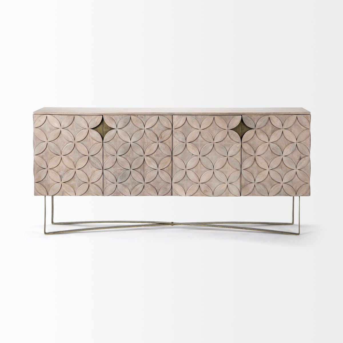 Excelsior I (72x18.3) Solid Wood Gold Metal Base 4 Cabinet Door SideBoard-Sideboards & Buffets-DECOROLALA