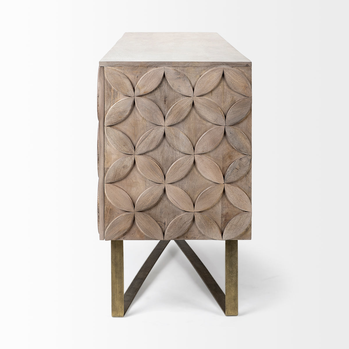 Excelsior I (72x18.3) Solid Wood Gold Metal Base 4 Cabinet Door SideBoard-Sideboards & Buffets-DECOROLALA