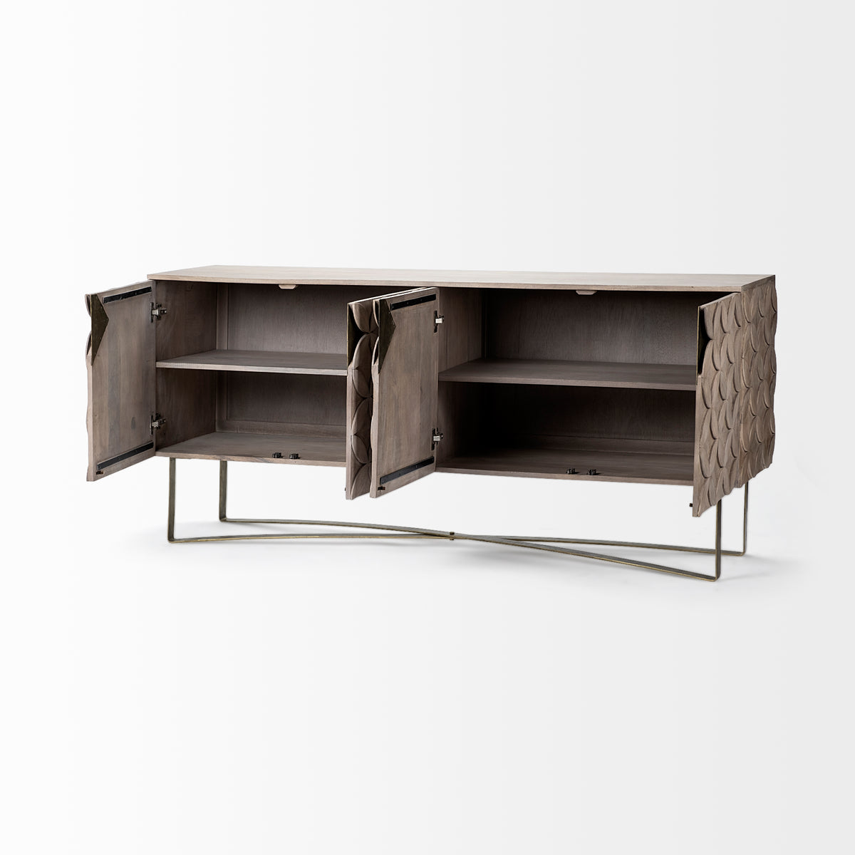 Excelsior I (72x18.3) Solid Wood Gold Metal Base 4 Cabinet Door SideBoard-Sideboards & Buffets-DECOROLALA