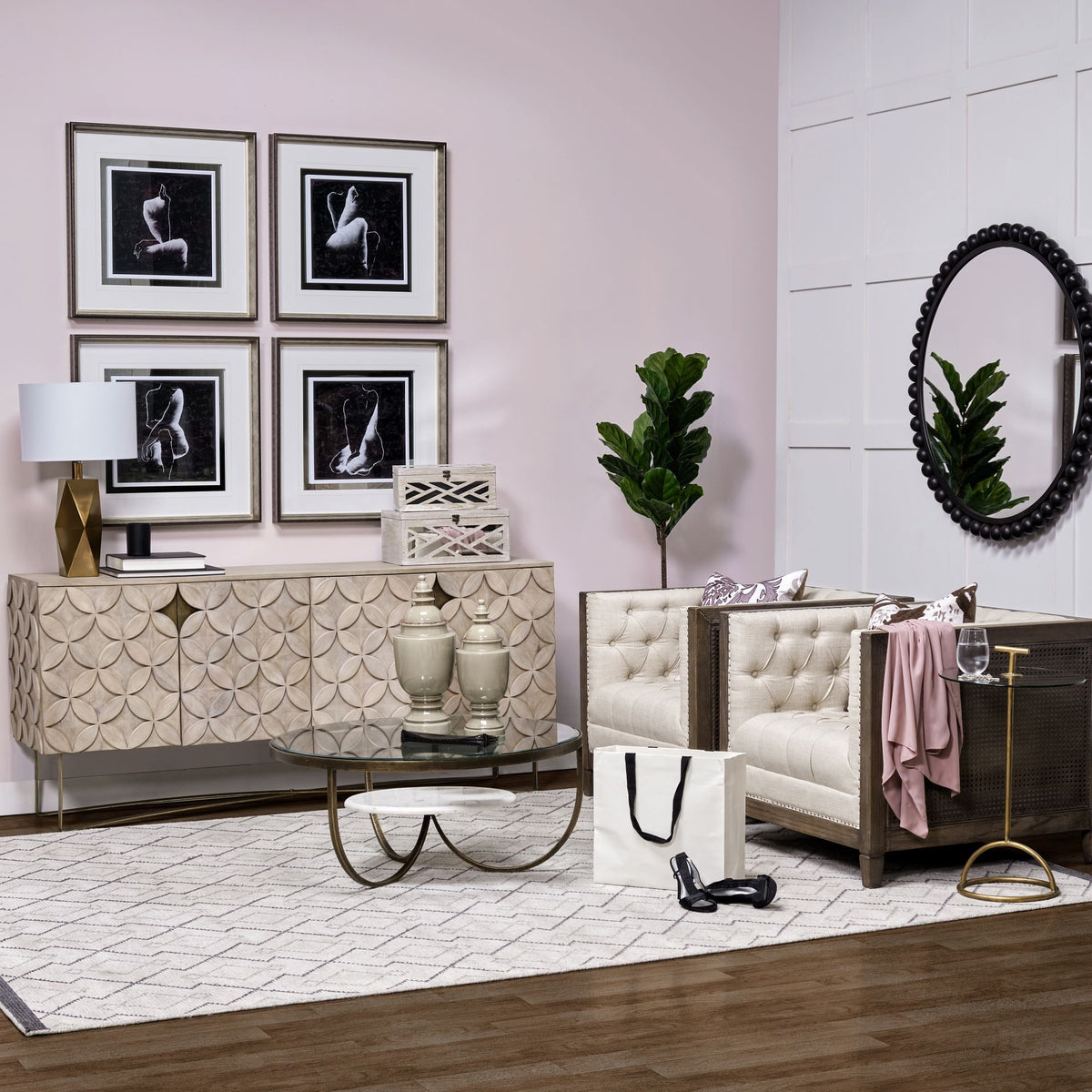 Excelsior I (72x18.3) Solid Wood Gold Metal Base 4 Cabinet Door SideBoard-Sideboards & Buffets-DECOROLALA