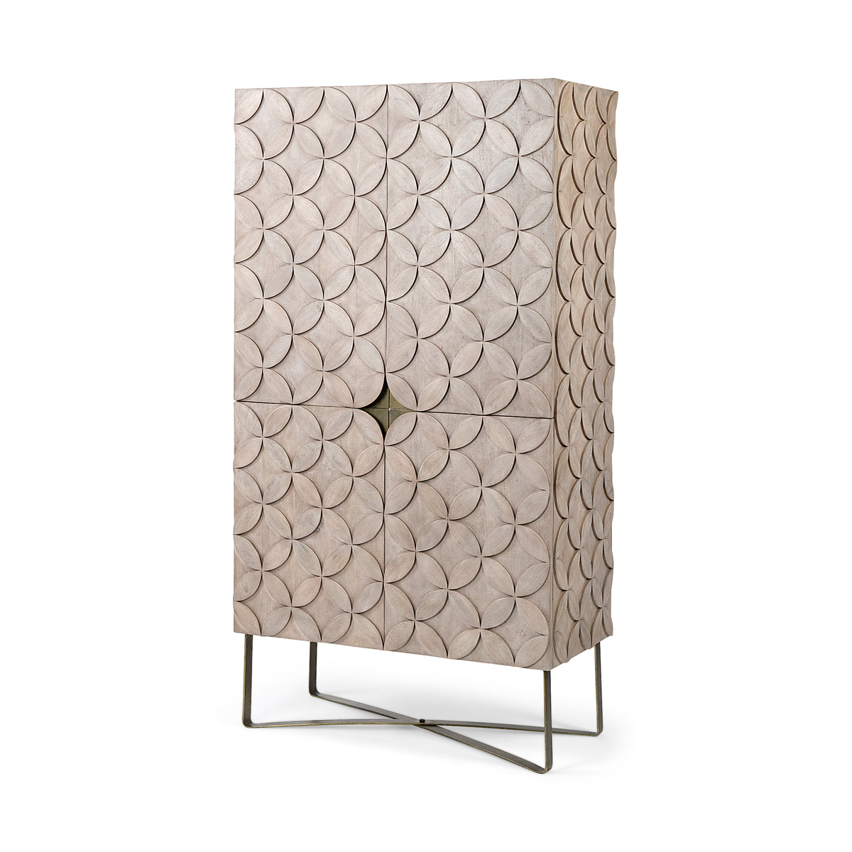 Excelsior II 68.1" H Light Brown Wood Gold Iron Base Storage Cabinet-Cabinets-DECOROLALA