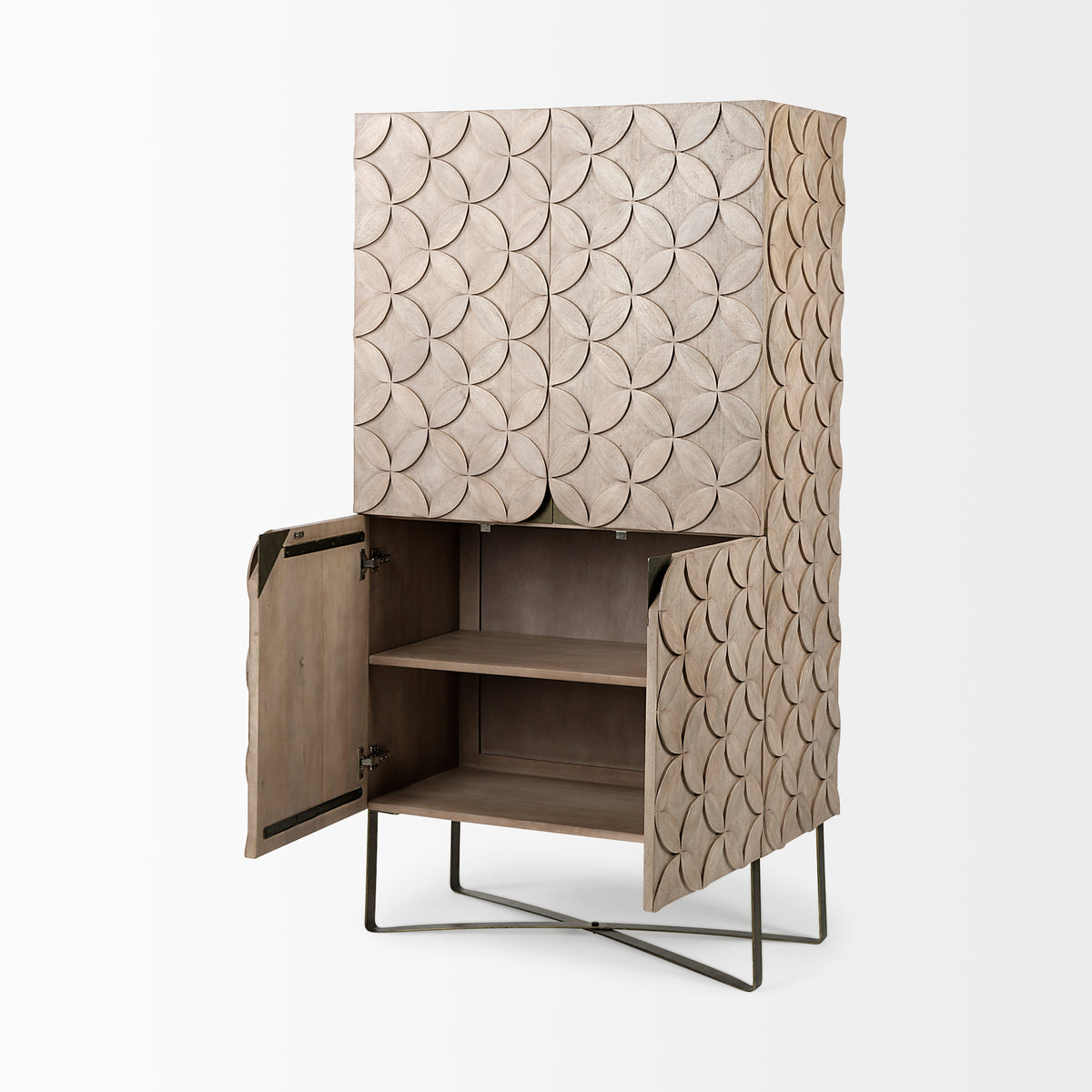 Excelsior II 68.1" H Light Brown Wood Gold Iron Base Storage Cabinet-Cabinets-DECOROLALA