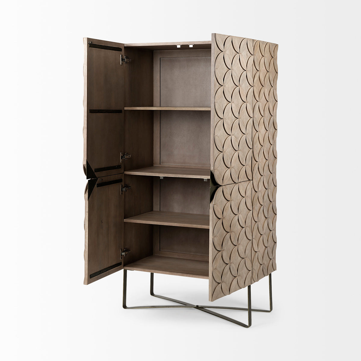 Excelsior II 68.1" H Light Brown Wood Gold Iron Base Storage Cabinet-Cabinets-DECOROLALA