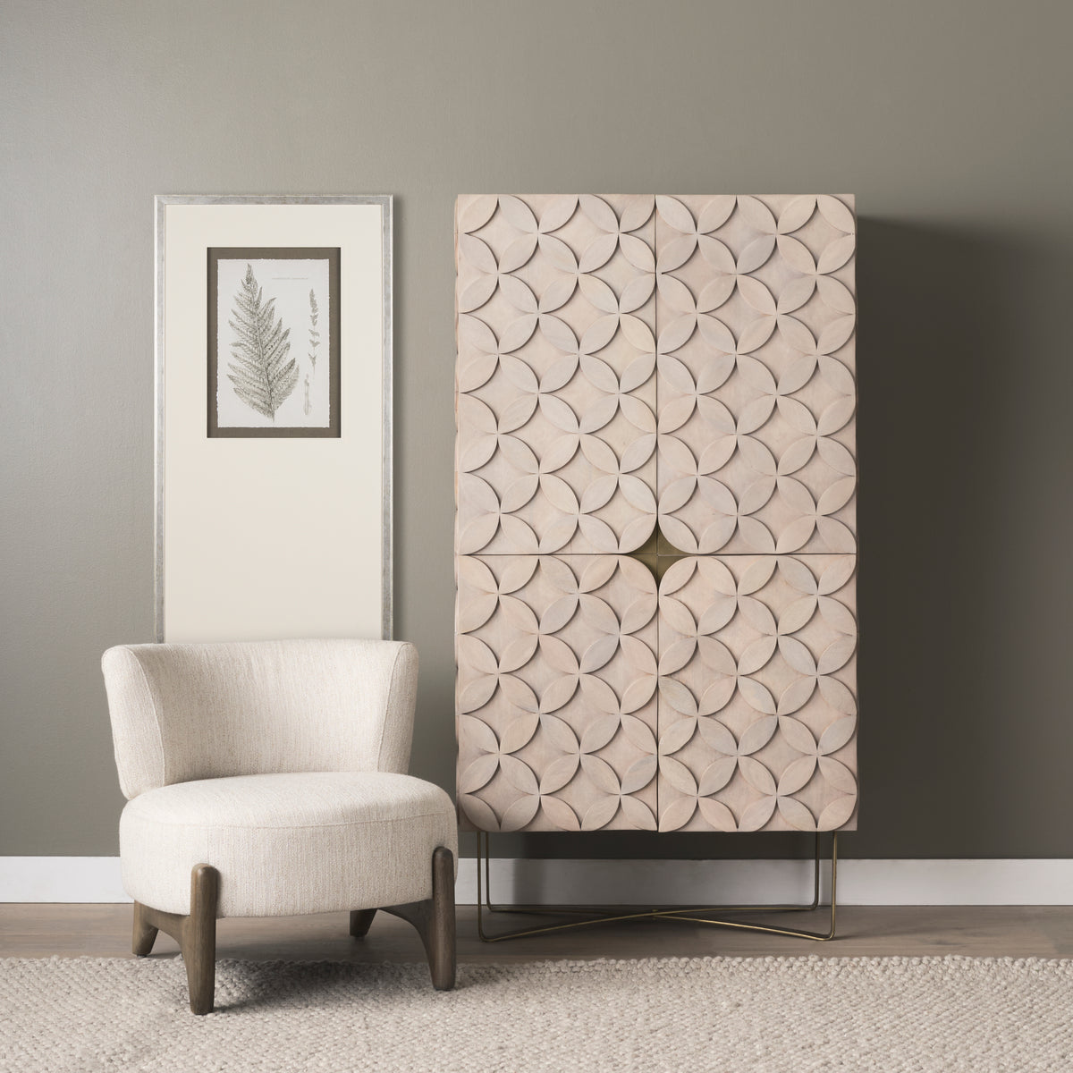 Excelsior II 68.1" H Light Brown Wood Gold Iron Base Storage Cabinet-Cabinets-DECOROLALA