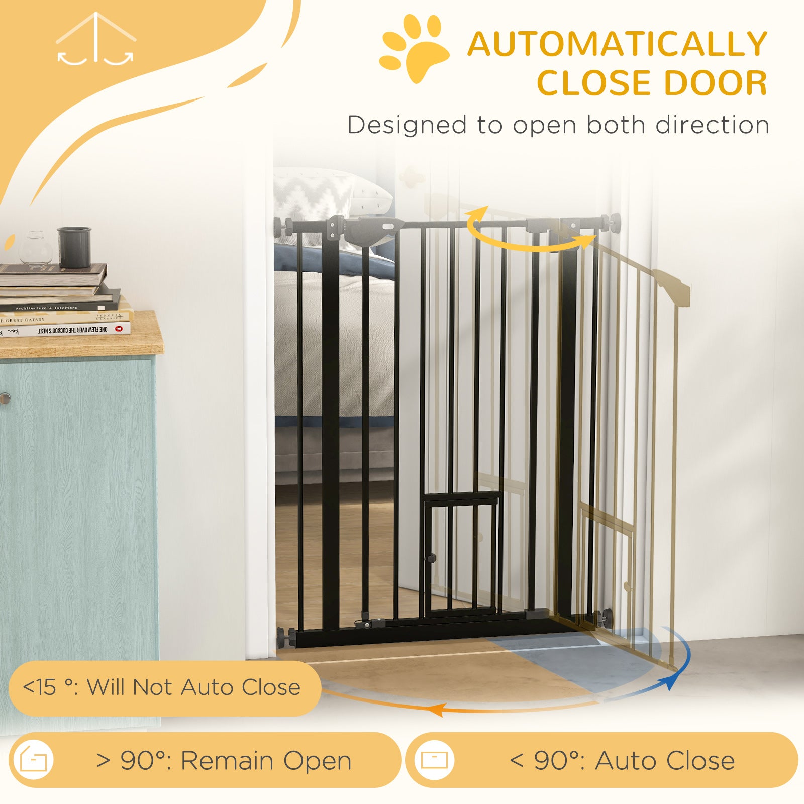 36" Easy Open Indoor Dog Gates for Doorways, House, Stair - Black