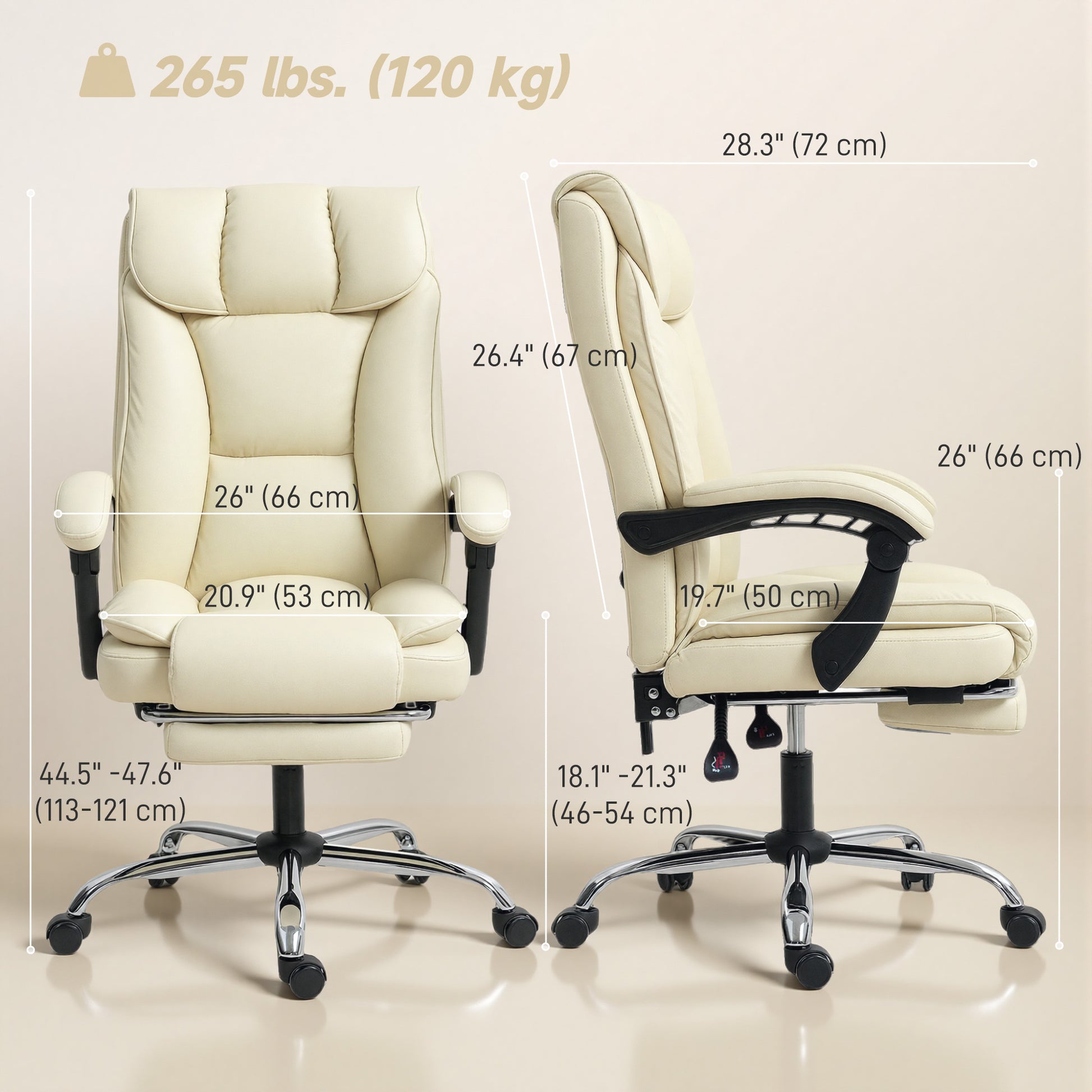 Executive Office Chair - Beige Pet-Friendly Leather Recliner-DECOROLALA