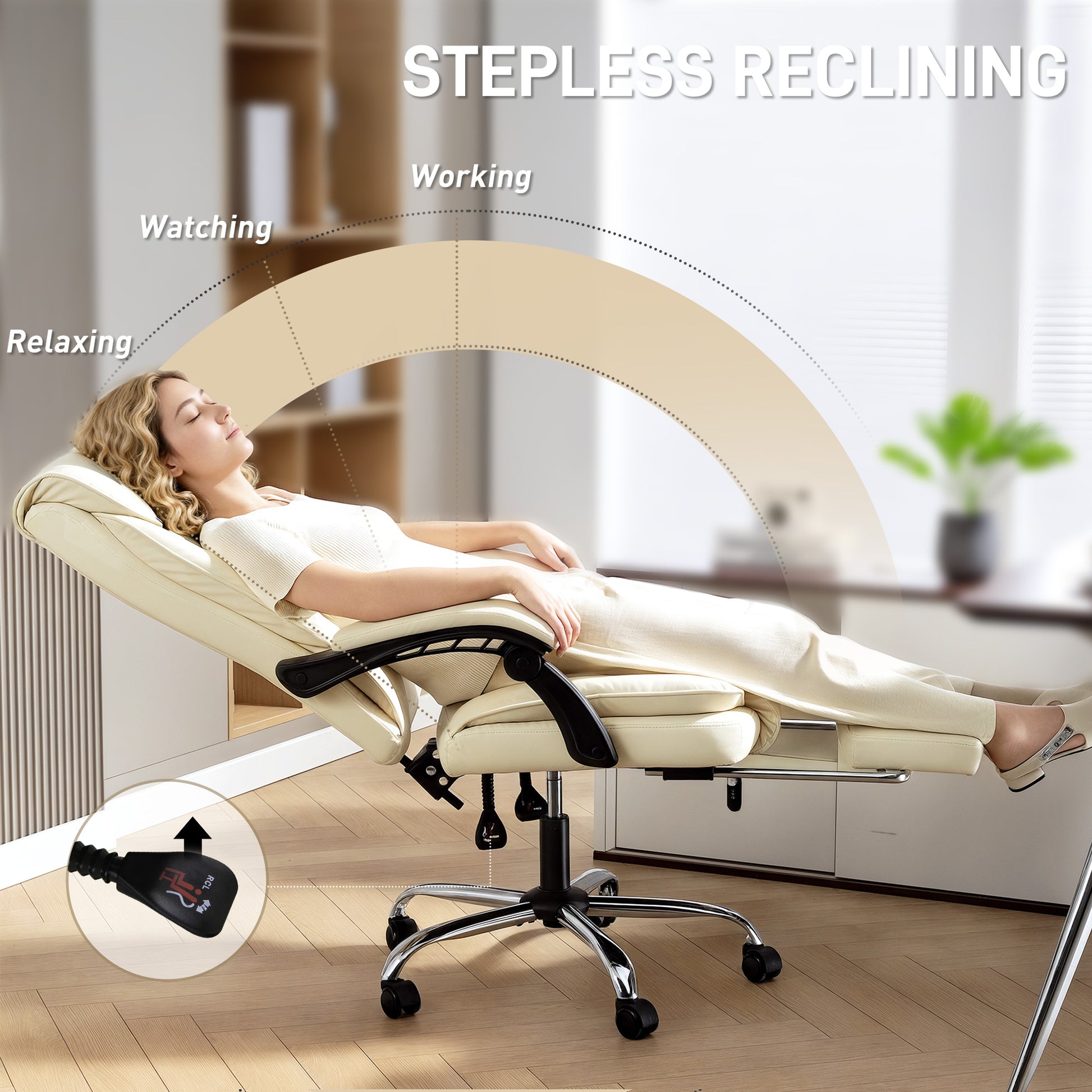 Executive Office Chair - Beige Pet-Friendly Leather Recliner-DECOROLALA