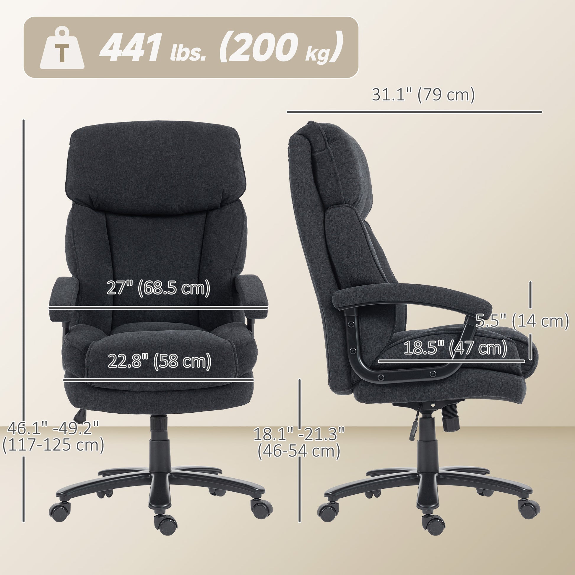 Executive Office Chair - Big and Tall 440 lbs. Black-DECOROLALA