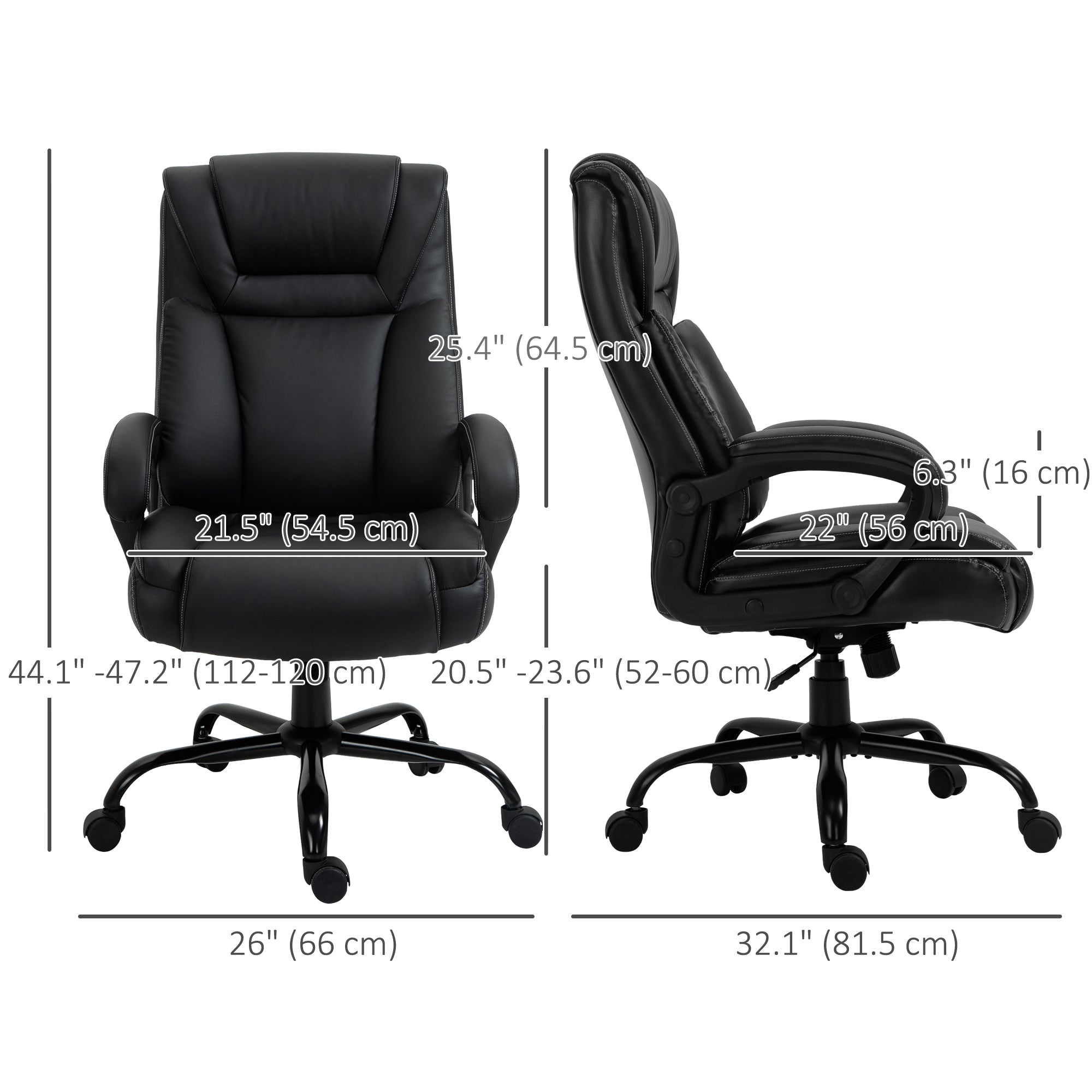 Executive Office Chair - Black PU Leather 400lbs Capacity-Office Products > Office Furniture > Office Chairs > Executive & Manager Chairs-DECOROLALA