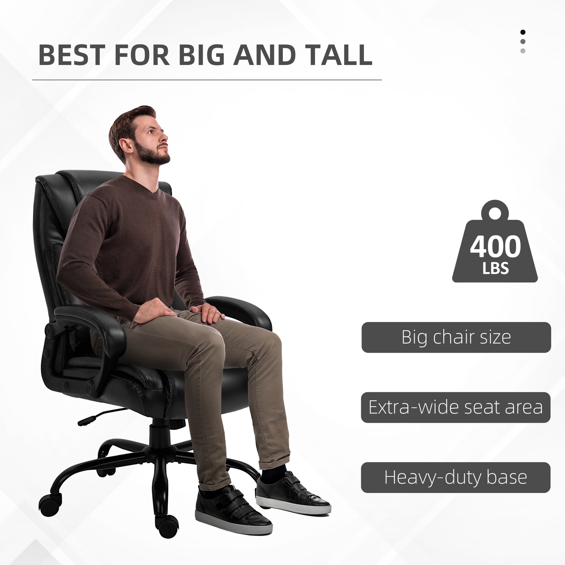 Executive Office Chair - Black PU Leather 400lbs Capacity-Office Products > Office Furniture > Office Chairs > Executive & Manager Chairs-DECOROLALA