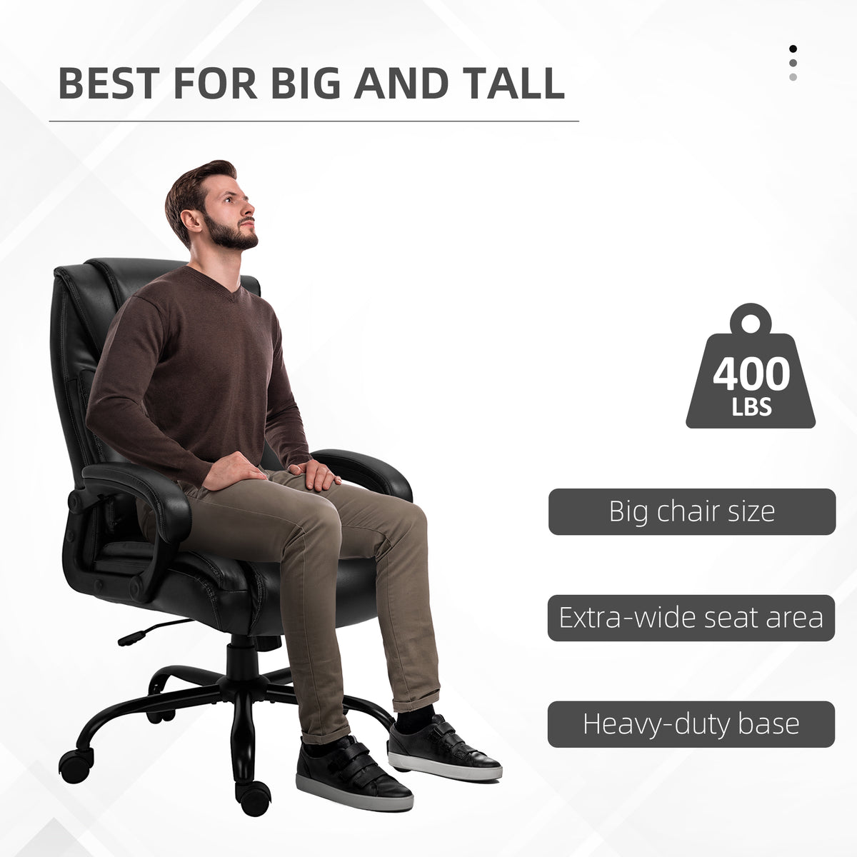 Executive Office Chair - Black PU Leather 400lbs Capacity-Office Products > Office Furniture > Office Chairs > Executive & Manager Chairs-DECOROLALA