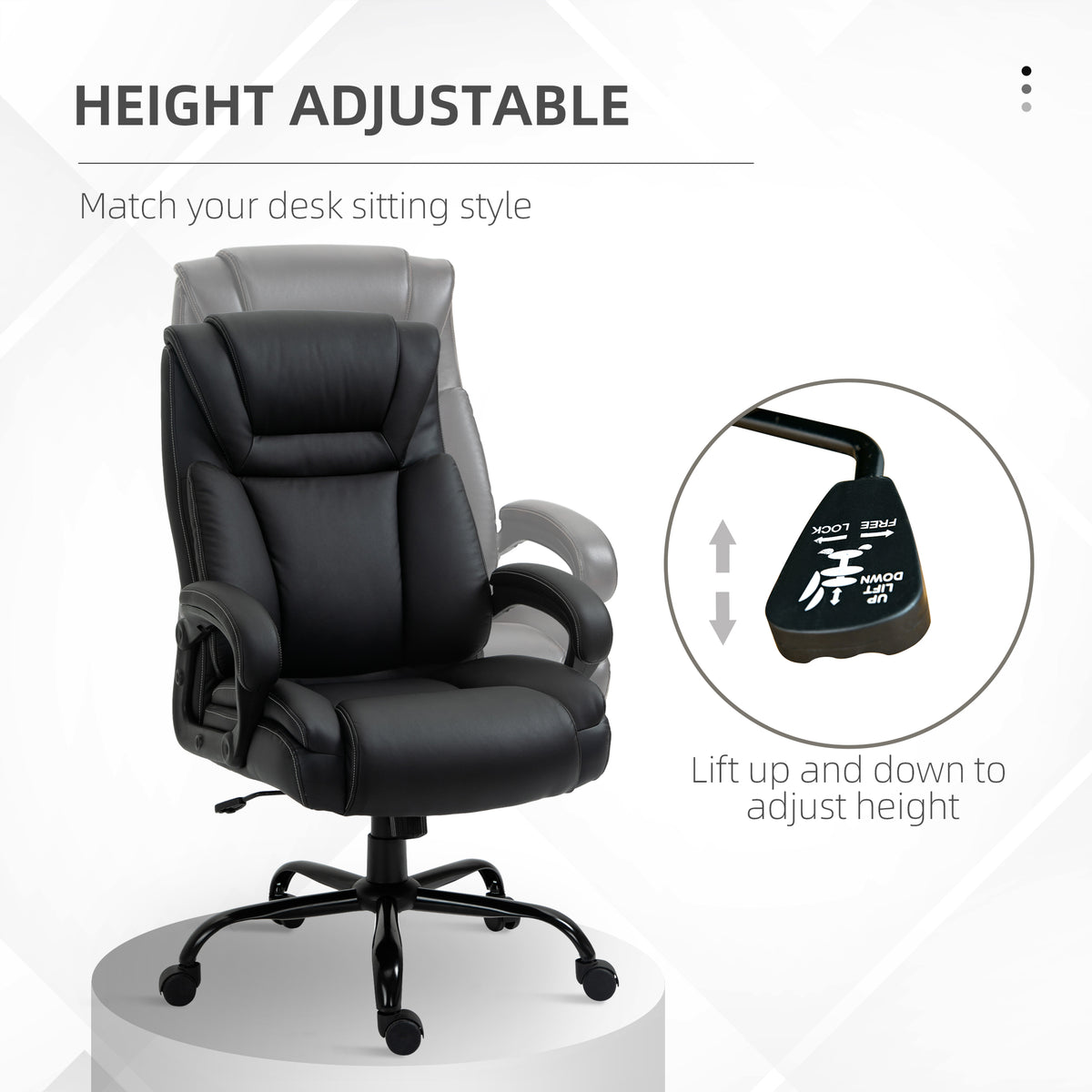 Executive Office Chair - Black PU Leather 400lbs Capacity-Office Products > Office Furniture > Office Chairs > Executive & Manager Chairs-DECOROLALA