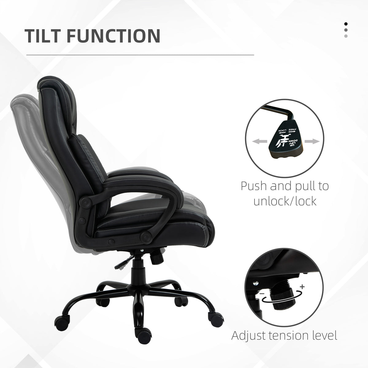 Executive Office Chair - Black PU Leather 400lbs Capacity-Office Products > Office Furniture > Office Chairs > Executive & Manager Chairs-DECOROLALA