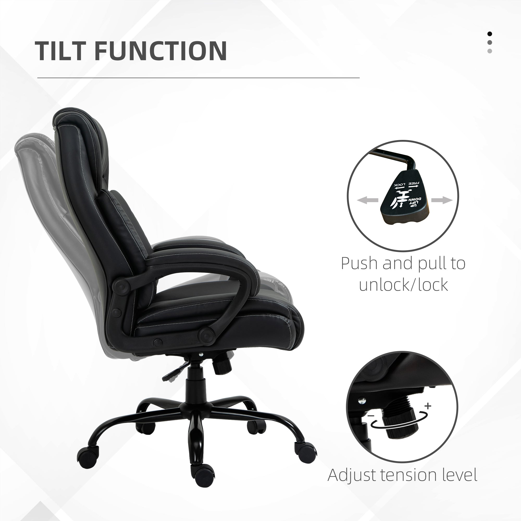 Executive Office Chair - Black PU Leather 400lbs Capacity-Office Products > Office Furniture > Office Chairs > Executive & Manager Chairs-DECOROLALA