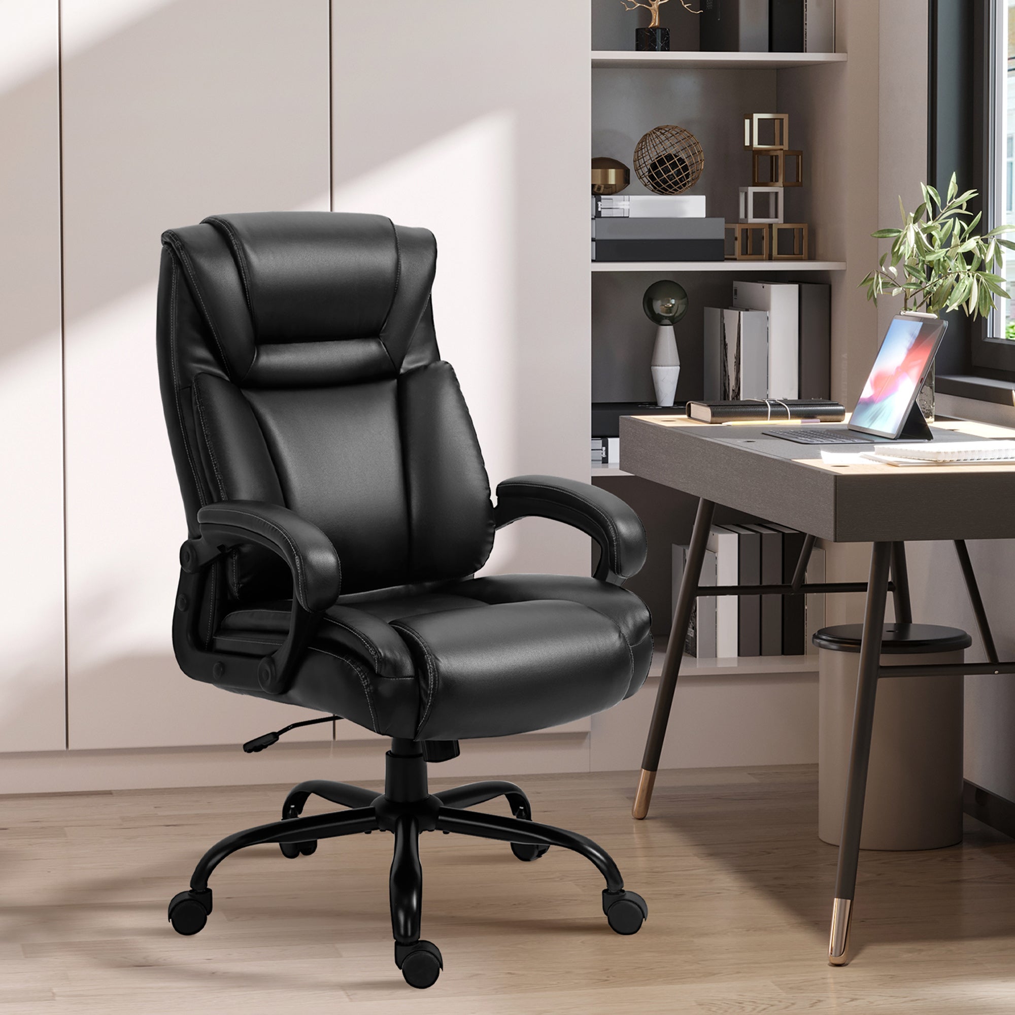 Executive Office Chair - Black PU Leather 400lbs Capacity-Office Products > Office Furniture > Office Chairs > Executive & Manager Chairs-DECOROLALA